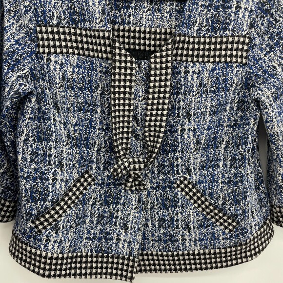 CABI Reina 21 Club Houndstooth Front Tie Blue Black Blazer Sweater Size M - Picture 3 of 6